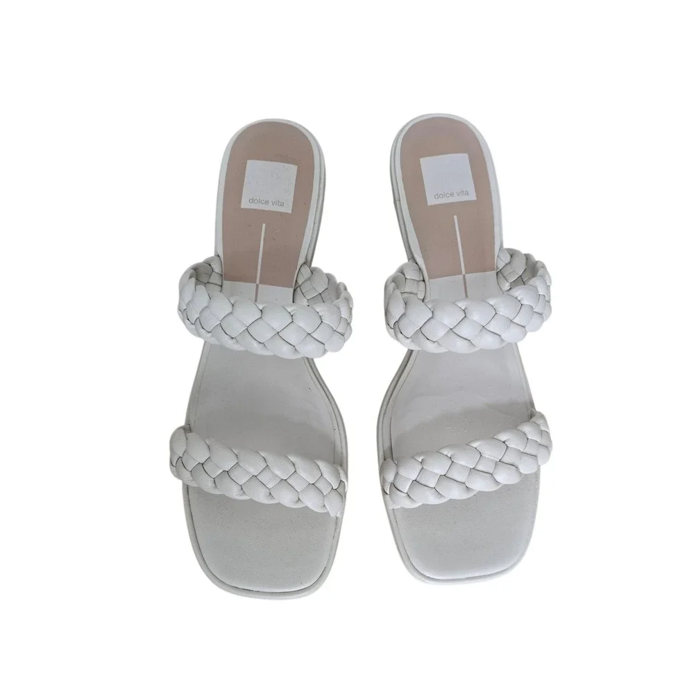 Dolce Vita Paily Braided Block Heel Sandals‎ Ivory Cream Square Toe Womens 11
